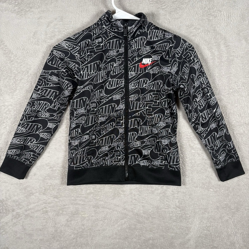 Nike Full‎ Zip Jacket Boys Size 7 All Over Print Cuff Sleeve and Waist Age 6-7